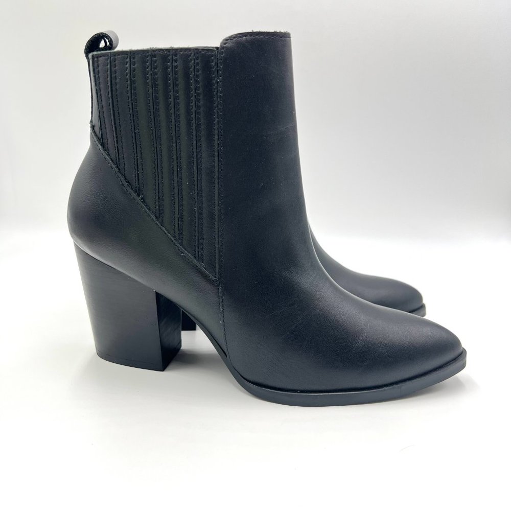 Blondo Womens Size 6.5 Black‎ Leather Waterproof Block Heel Ankle Boots Shoes